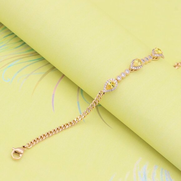 "Rose Gold Bracelet with Yellow Teardrop Stones, XPBL0784 - Picture 6 of 12